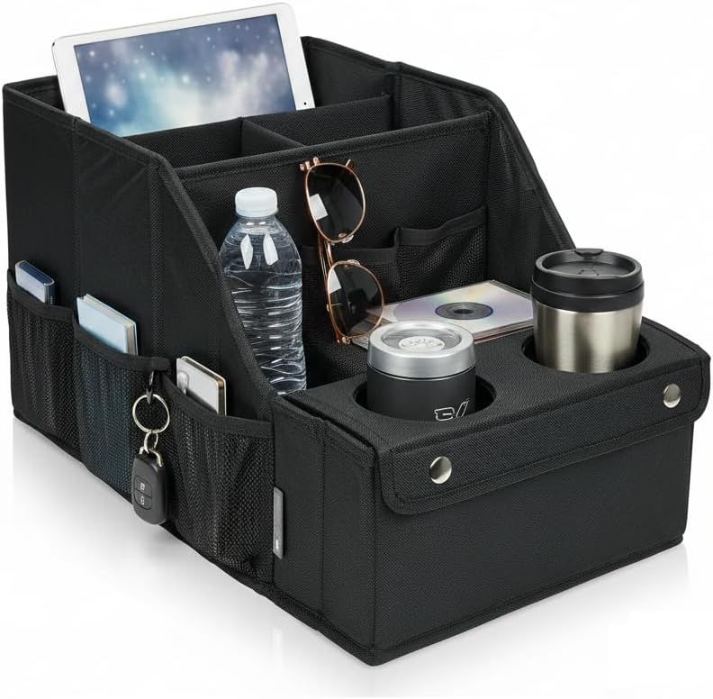 Car Trunk Organizer for SUV with Cup Holder – Foldable Trunk Organizer for Car, Car Organizer for Storage, Durable Car Organizers and Storage, Car Essentials for Easy Car Organization
