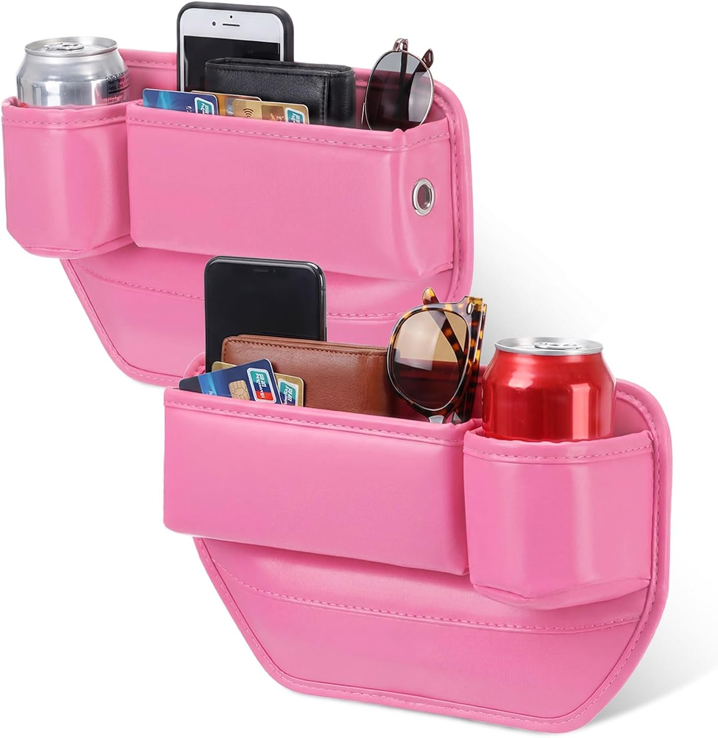 Aliceset 2 Pack Pink Car Seat Gap Filler Organizer with Cup Holder and Storage Leather Car Organizer for Keys Cards Phone Sunglasses and Small Items