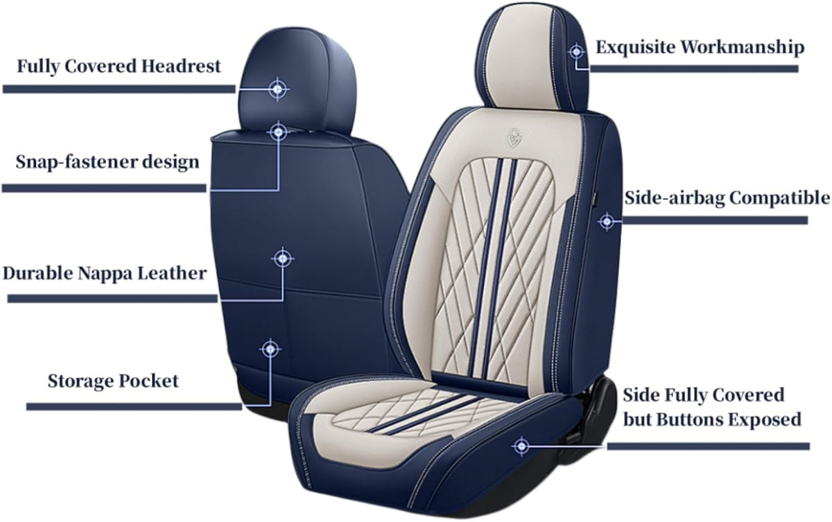 Premium Nappa Leatherette Car Seat Cover Set Custom Fit for Honda CR-V CRV 2000-2023 2024 2025 2026 Water-Proof Breathable Faux Leather Seat Cushion Protectors (Full Set 5 Seats,Black Blue)