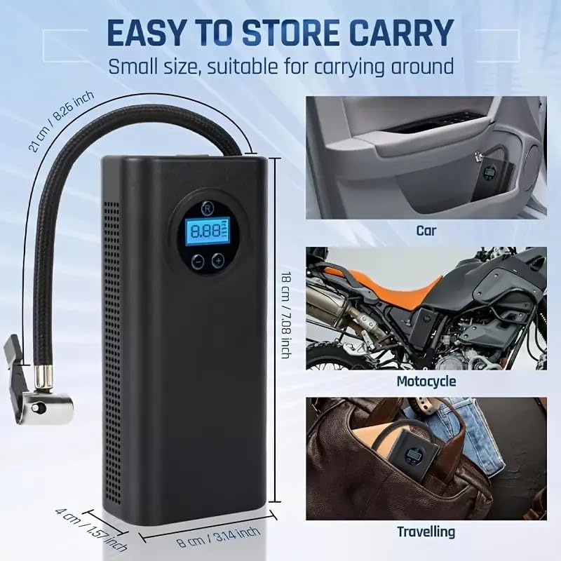 Tire Inflator Portable Air Pump, Cordless Air Compressor for Car Tires, Electric Pump for Ball, Bicycle, Motorcycle (Black)