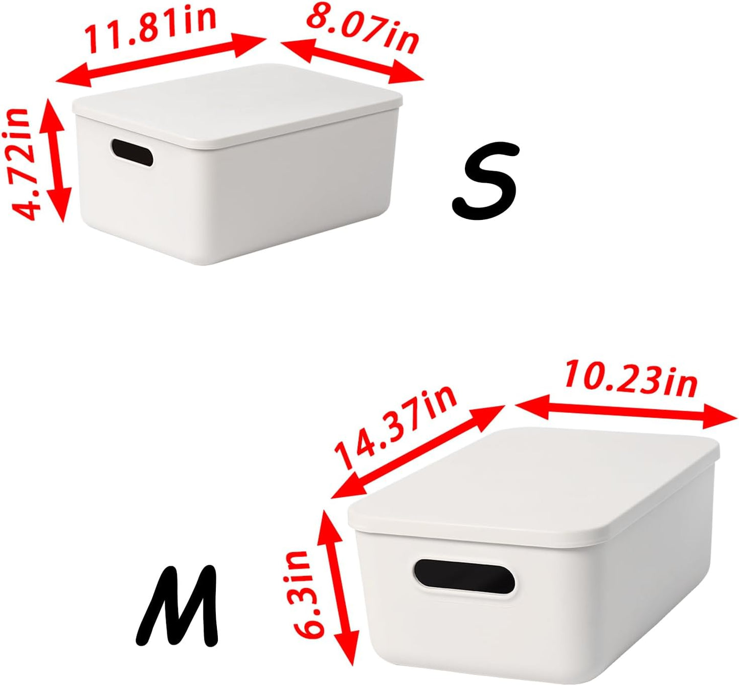 8 pack large plastic Laundry Basket/Hamper with lids and handle，White storage bins Baskets，Organizer Containers for Closet Dorm，Clothes Laundry Room Bedroom, Shelves，home (White, 6M+2S)