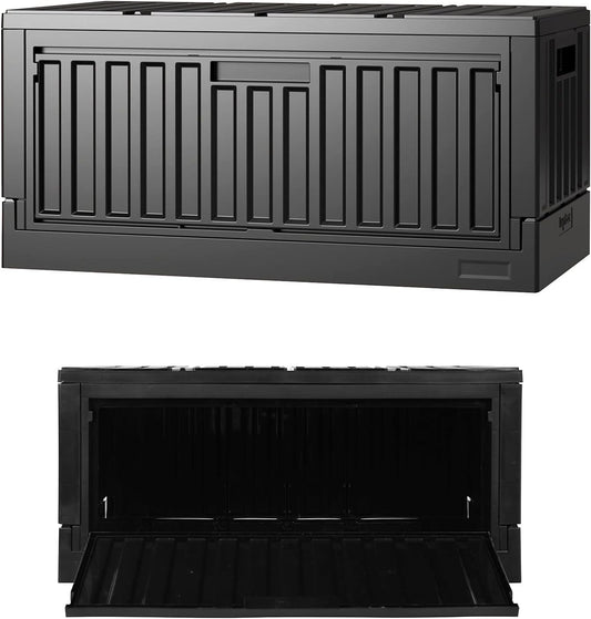 livinbox 45L Stackable Foldable bins for storage, Collapsible Storage Bins w/lids Side-Open Door, Home Office Bedroom Living Room Comic Books, Black, FB-6432S-BK