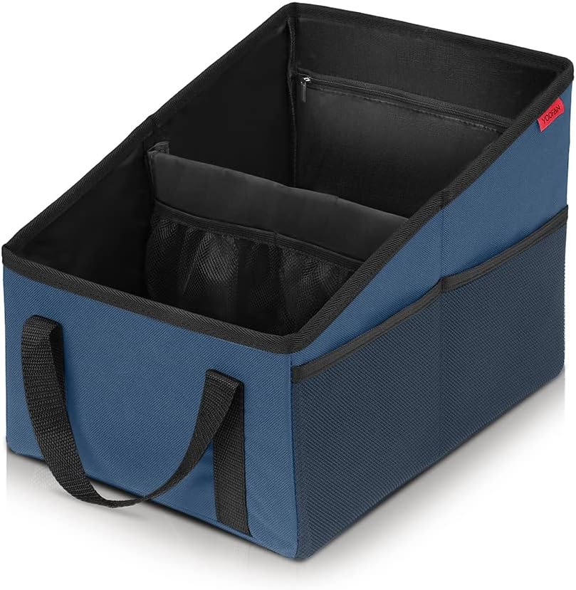 Car Seat Organizer - Passenger Seat Organizer, Collapsible Small Car Seat Storage Organizer for Console Front or Back, Automotive Backseat Organizer with Belt 4 Cup Holders for Kids Accessories, Cyan
