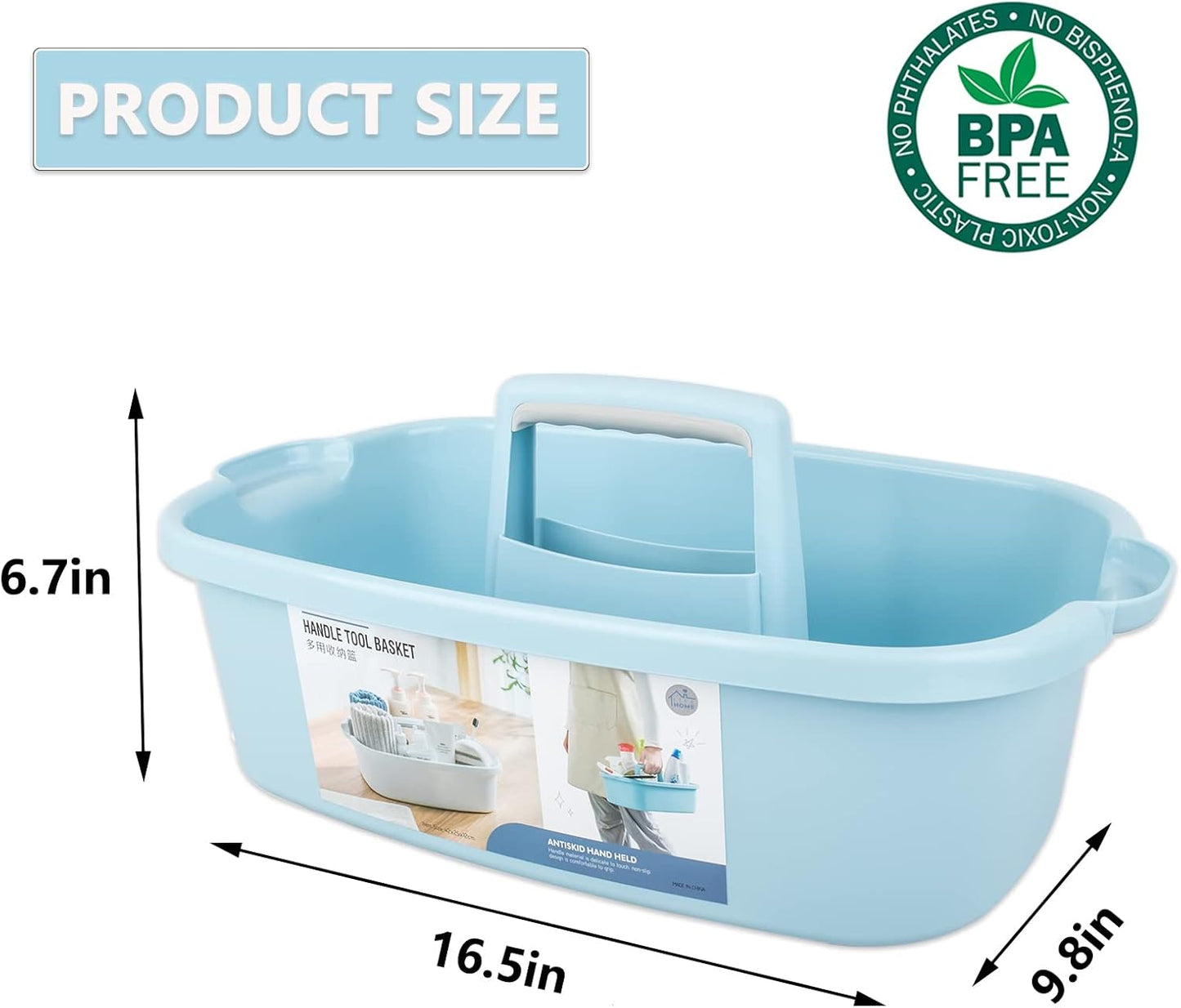 Large Cleaning Supplies Caddy Portable Shower Basket Supply Organizer with Handle Plastic Bucket Tool Storage for Bathroom, Bedroom, Kitchen, College Dorm, Garden, Blue