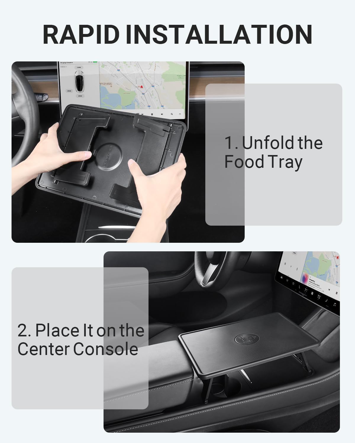 BASENOR Foldable Table Tray for 2021-2024 Tesla Model Y/ 2021-2023 Model 3