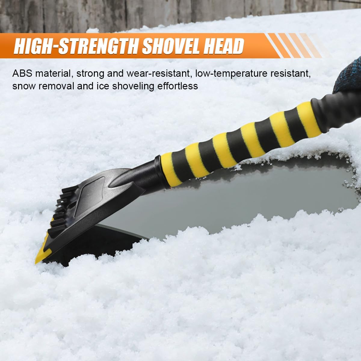 26" Snow Brush and Ice Scraper for Car Windshield – 2 in 1 Winter Snow Removal Tool with Detachable Ice Shovel – Universal Snow Scraper with Ergonomic Foam Grip, No Scratch Broom for SUV Truck(Yellow)