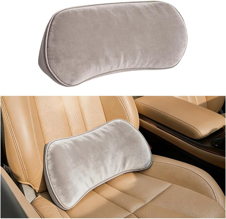 Car Lumbar Support Pillow, Memory Foam Pain Relief Vehicle Lower Back Support Cushion Pad with Strap, Ergonomic Automotive Interior Seat Pillow, Universal for SUV RV Truck (Light Grey)