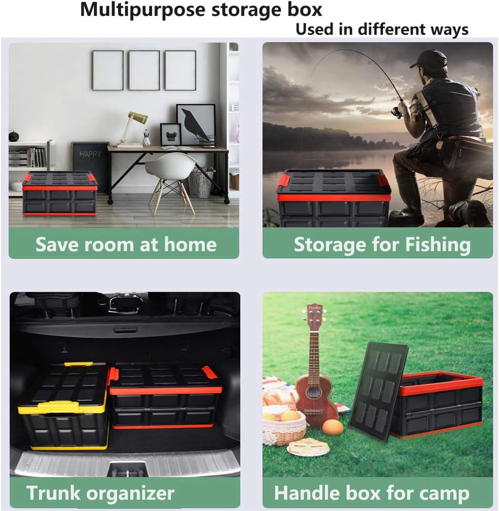 KINGCAV Plastic Durable Cargo Storage Bins with Lid Waterproof Liner Trunk Storage Box with Secure Latches Car Trunk Organizer Collapsible Hard Plastic Tote for Camping,Groceries Closet