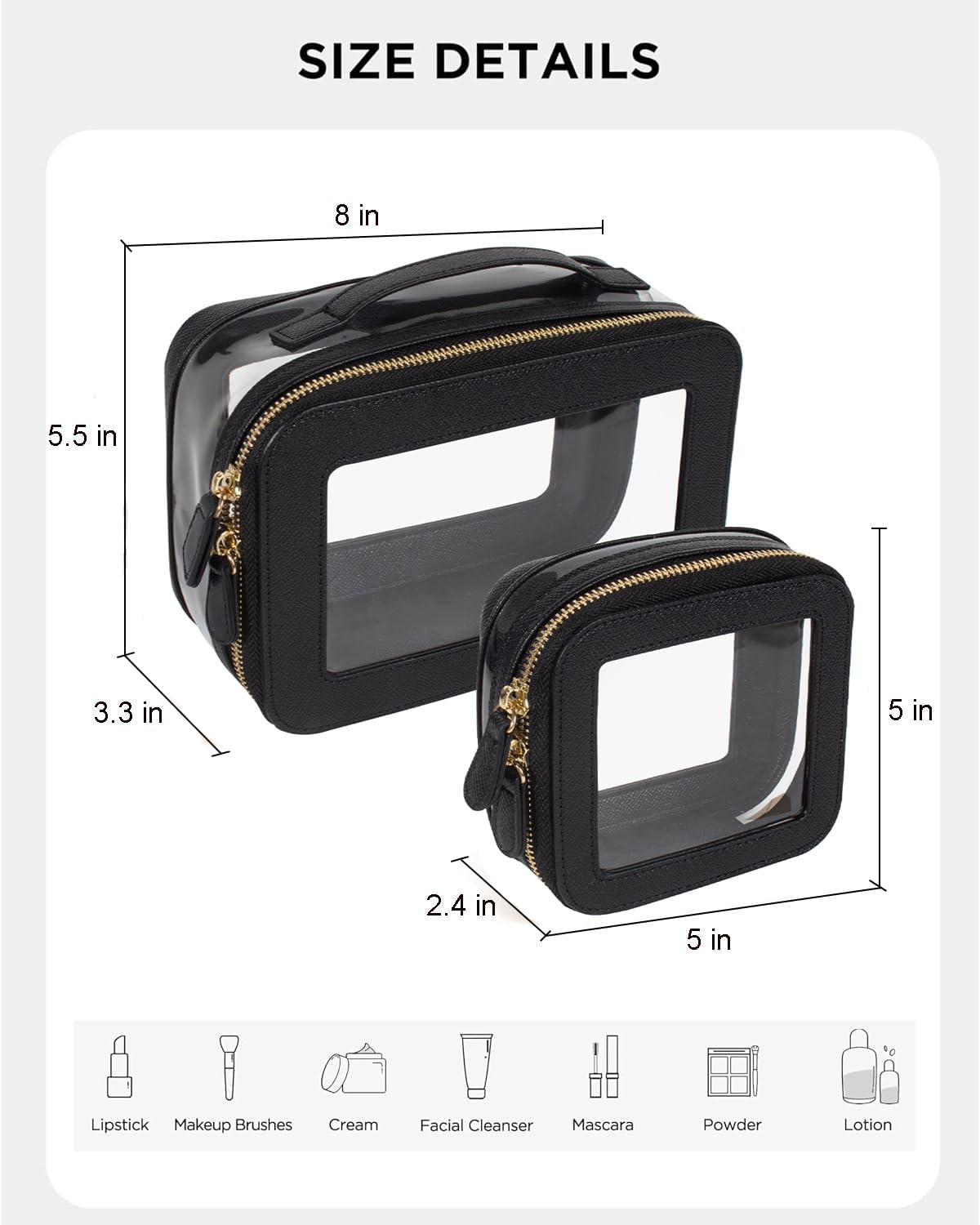 Clear Makeup Bag Set, Small Portable Clear Makeup Bag Cute Waterproof Travel Cosmetic Bag Makeup Pouch TSA Approved Toiletry Bag Women Traveling Car Organizer Car Essentials