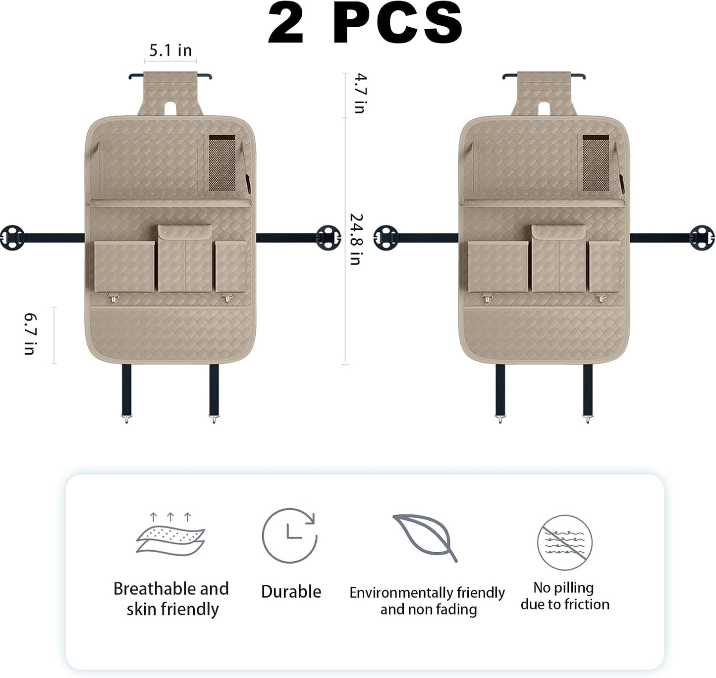 XDV Car Seat Organizers,Multi-functional Back Seat Protectors, Storage Pouches, and Tray Holders (for Cars, Kids, Seat Back and Rear Seats) (Woven Beige, 2 Pcs)