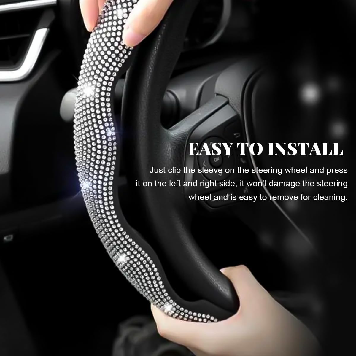 2 PCS Steering Wheel Cover, Segmented Car Wheel Covers with Crystal Rhinestones, Non-Slip Protector Bling Sparkly Decoration for Most Steering Wheels, Car Accessories (Red)