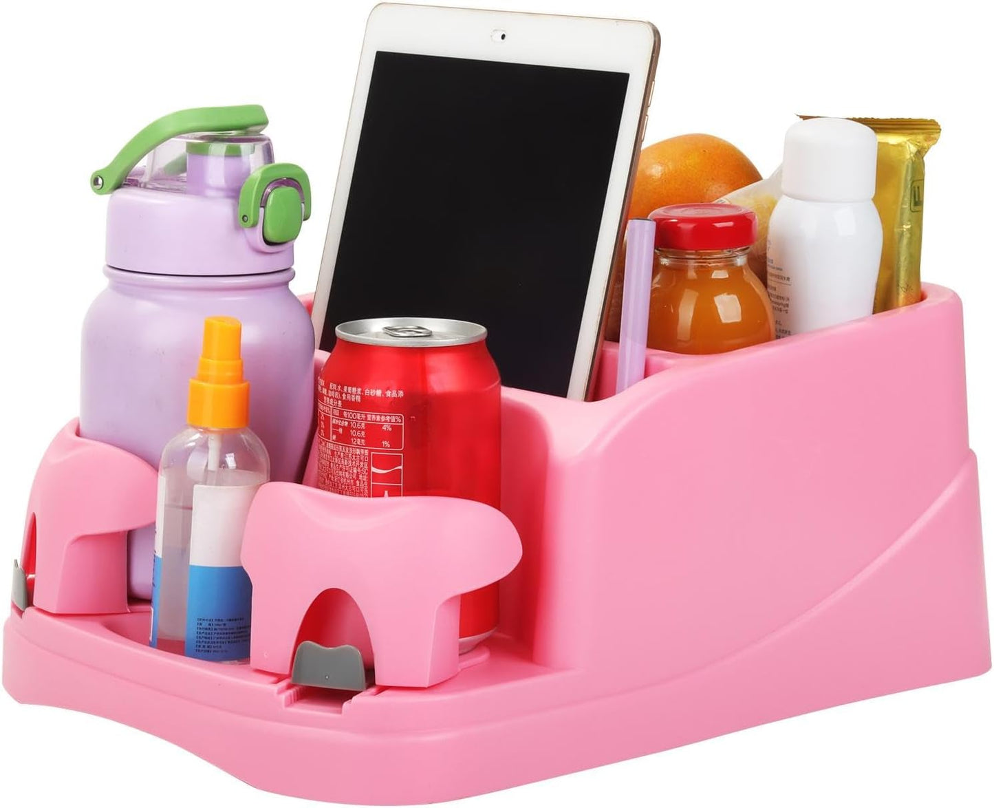 Large Size Plastic Console for Cars, Trucks, Minivans, SUVs with 2 Adjustable Drink Cup Holders Phone Book Holder, Back Bench and Front Seat or Floor Middle Console Universal Vehicle Organizer Black