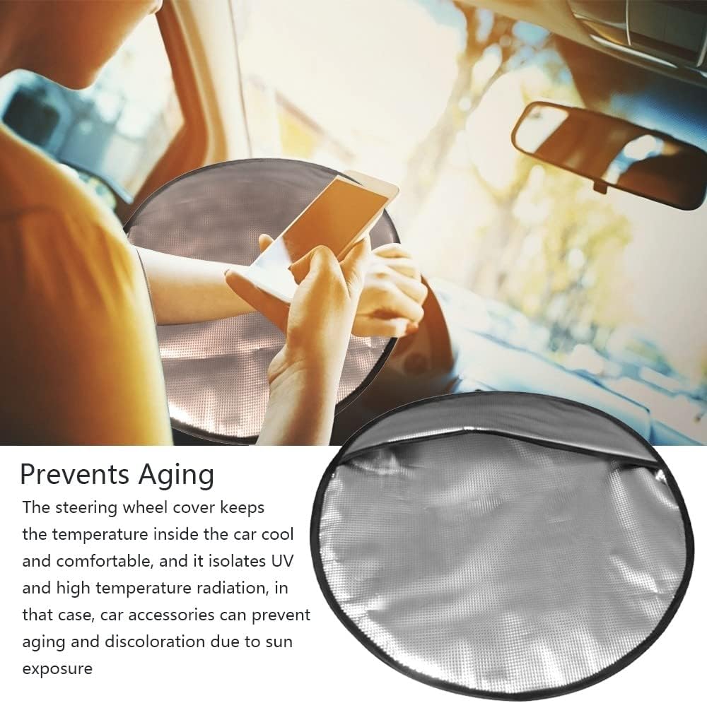 Steering Wheel Sun Shade Cover, Steering Wheel Sun Block Anti-Heat Aluminum Foil Steering Wheel Cover Steering Wheel Sun Heat Shield for SUV Truck Van