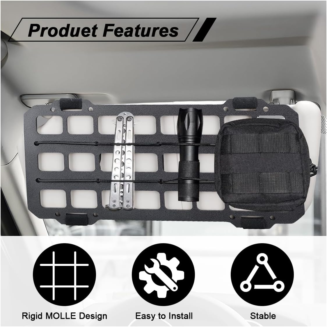 Car Rigid MOLLE Panel, Car Sun Visor Organizer Tactical Gear Rack