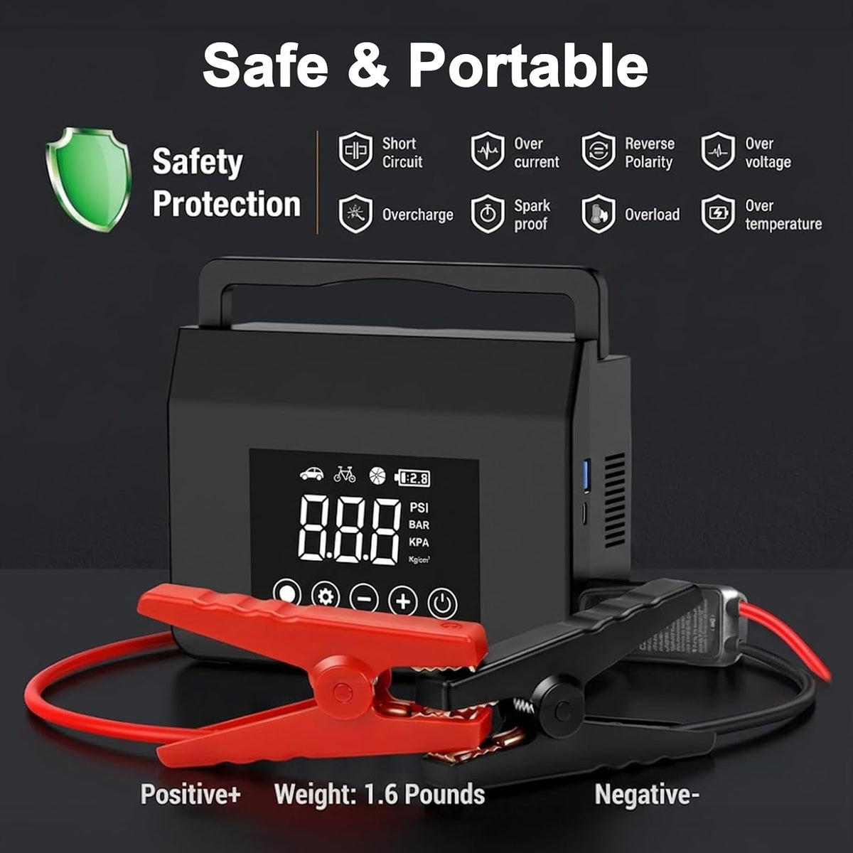 4000A Portable Car Battery Jump Starter with Air Compressor,150PSI Tire Inflator, Jumper Starter for All 12V Vehicles,Power Bank, LED Light,Auto Shutoff