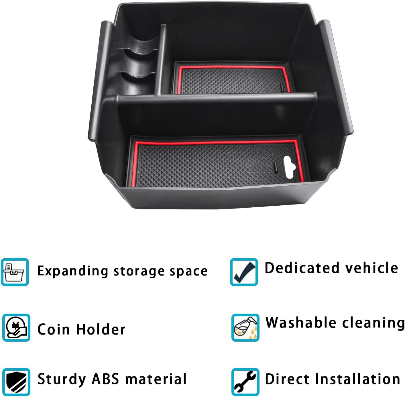 EDBETOS Center Console Organizer Tray Compatible with Wrangler JK/JKU 2011-2018 Rubicon Sport Sahara Accessories Armrest Storage Glove Box, (Red Trim)…