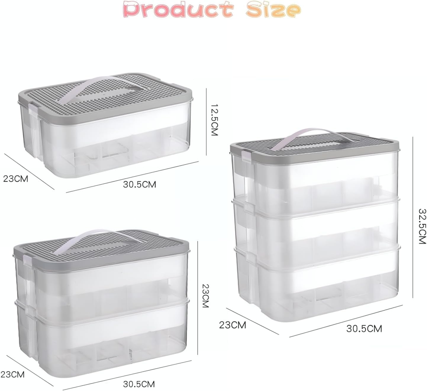 Toys Organizer Storage Case for Lego Box Kids Toy Stackable Building Blocks with Lids Bins Adjustable Lego Storage Containers Plastic Toy Box Grey 2 Layers