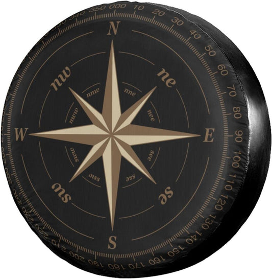 Compass Rose Black Spare Tire Cover Dust-Proof Wheel Tire Cover Fit Trailer, RV, SUV and Many Vehicle 17 Inch