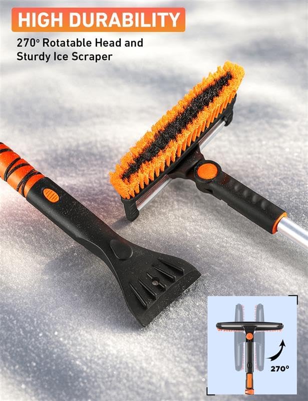 EcoNour 49" Extendable Squeegee Snow Brush and Ice Scraper for Car Windshield & Windows | 270° Telescopic Snow Broom with Pivoting Squeegee | Heavy Duty Car Snow Removal Tool for SUV, Truck & Car