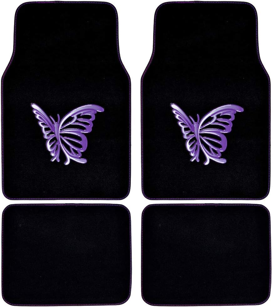 BDK 4-Piece Design Carpet Floor Mat Set - (Hawaiian Flower Pink) (Licensed Products, Secure Backing)