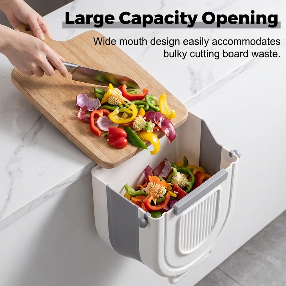 Multipurpose Hanging Collapsible Trash Can，Gray：8.5*8.7*4.9in-1.84Gal