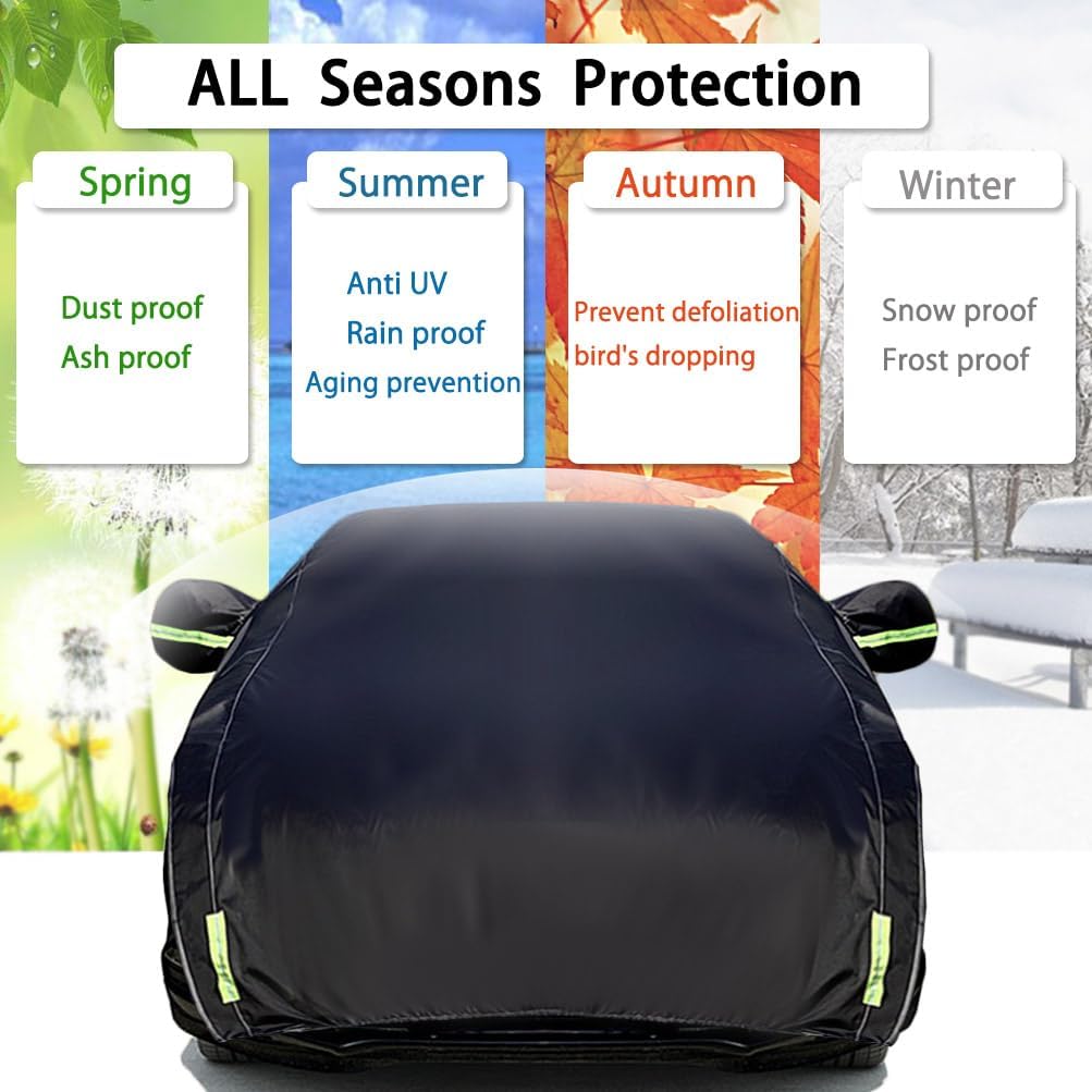 Half Car Cover All Weather Car Body Cover for All Season Sunshade Cover Snow Cover Waterproof 420D Oxford Fabric (Fit SUV)