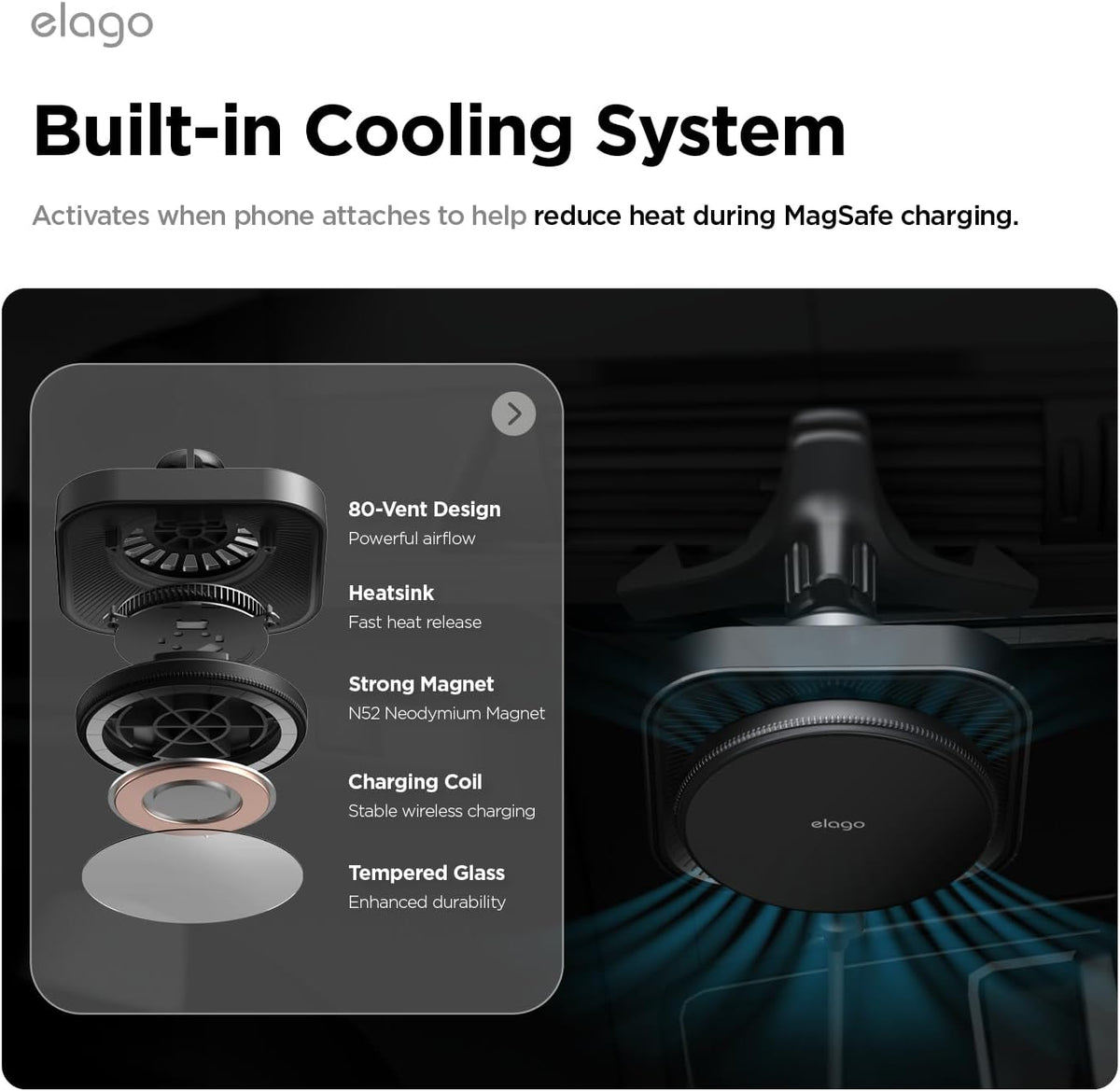 elago Magnetic Car Mount Charger with Cooling Fan
