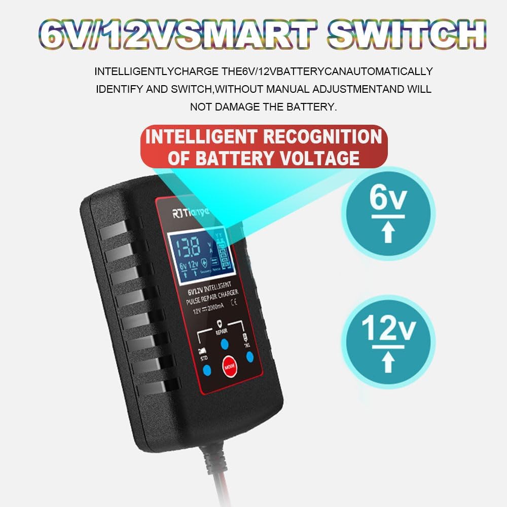 Upgraded 2Amp Car Battery Trickle Charger Maintainer 6V/12V