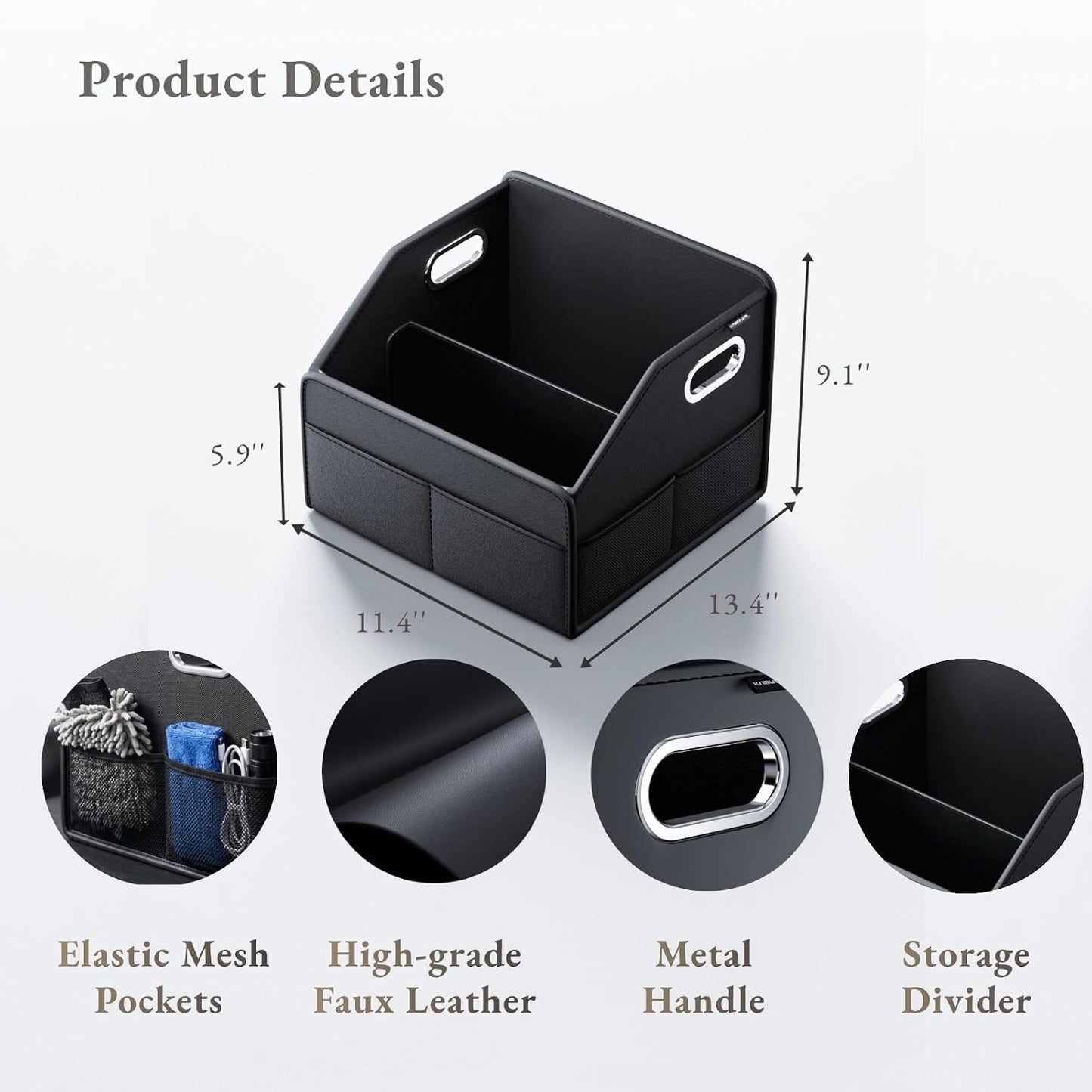 Car Storage Organizer Car Caddy Compact PU Leather Multipurpose Bin for Trunk, Front Seat, Back Seat & Car Floor