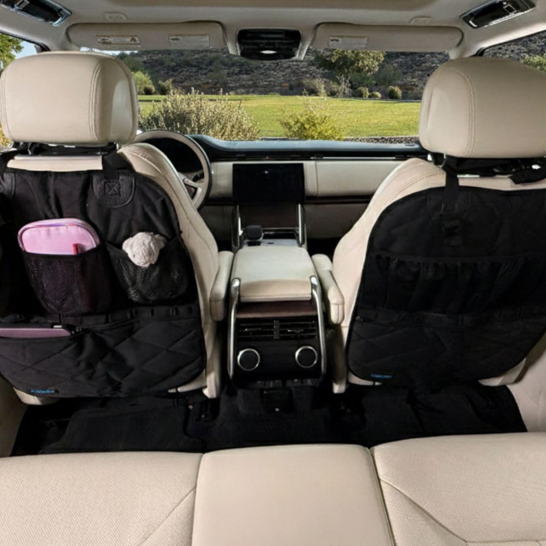 Rydura Car Seat Back Organizer – Heavy-Duty Kick Mat, Mesh Pockets, Black