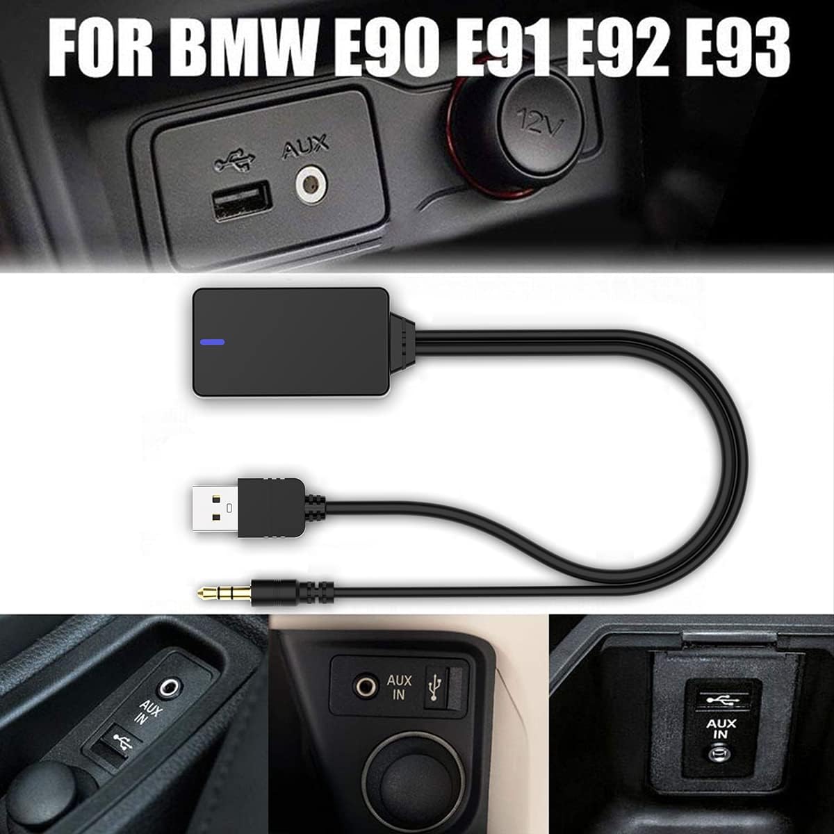 Wireless Bluetooth Music Receiver Adapter in-Car AUX USB Cable for BMW E90 E91 E92 E93, Bluetooth Adapter Streaming Cable Media Inerface for BMW i-pod Integration