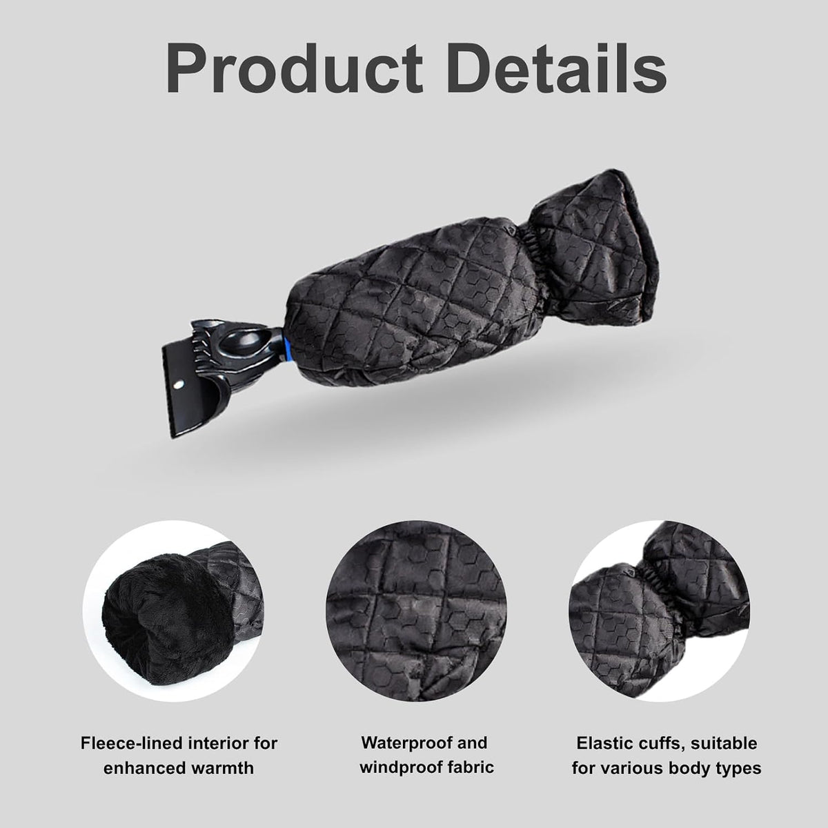 Ice Scraper with Glove - Waterproof Ice Scrapers Snow Removal Tool for Car Windshield, SUV, Truck - Comfortable Mitt Glove for Quick Ice & Snow Removal (Blue)