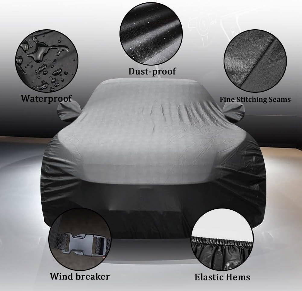 Upgraded Waterproof Stretch Car Cover - All-Weather Protection for Indoor/Outdoor Use, Soft Elastic Fabric Fits 192"-206" Vehicles, Dustproof, Garage & Car Show Ready