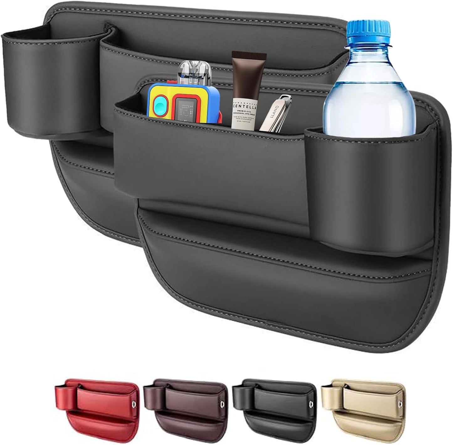 LINPING Car seat gap filler organizer,2024 Universal New Seat Gap Storage Box, Car Leather Cup Holder Gap Bag for Glasses Phones Keys and Cards (black, Driver+Passenger)