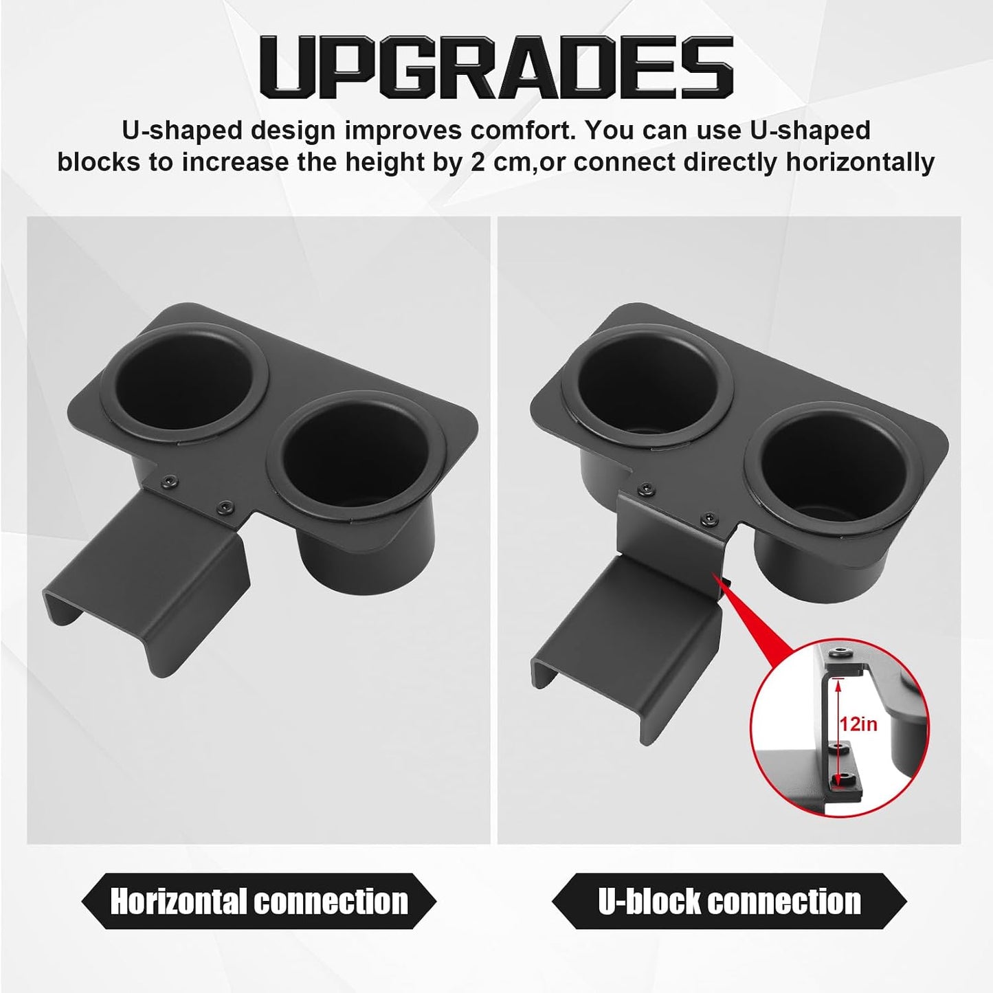 BBTO Upgrade Truck Water Cup Drink Holder Compatible with 73-87/91 C/K 10/20/30, with Leather Gasket, Adjustable Height, with Two Stainless Steel Cups