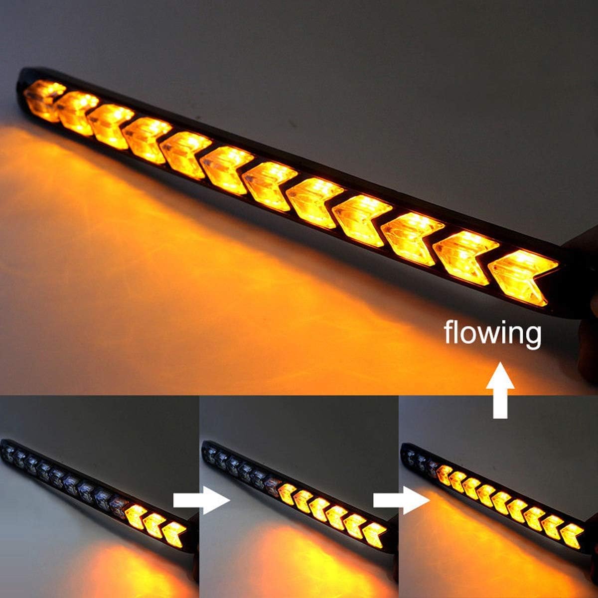 SOCAL-LED LIGHTING Arrow LED DRL Switchback Strips 10" (25cm) 12V Sequential Flashing Turn Signal Lights, Dual-Color Amber White, Pack of 2
