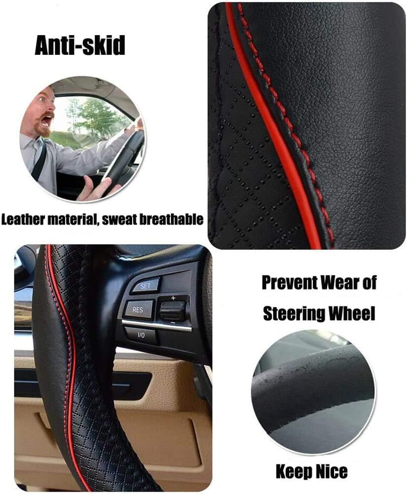 Valleycomfy Steering Wheel Covers Universal 15 inch - Genuine Leather