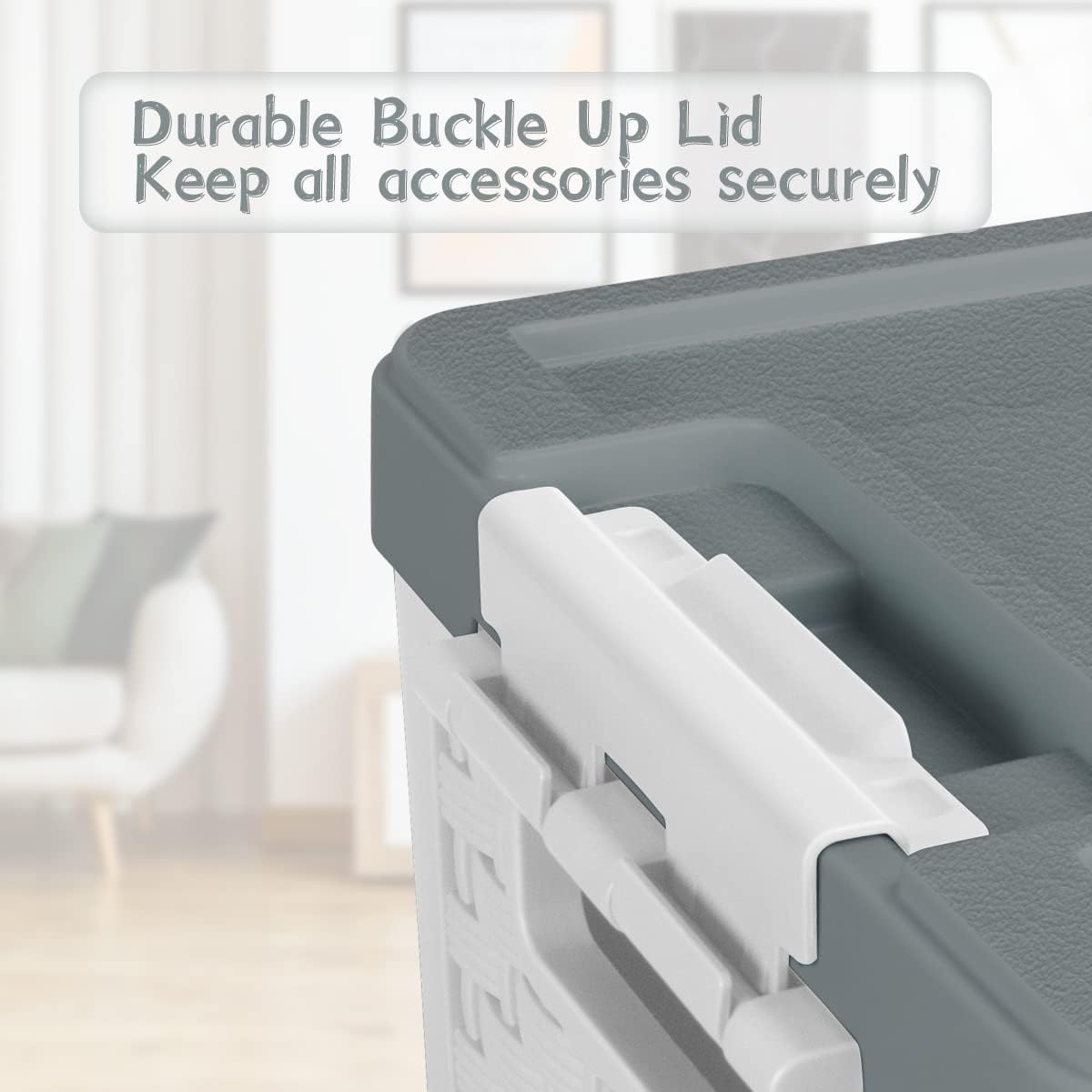 TOPCJ Foldable Storage Bins with Lids,Closet Organizer,Stackable Plastic Storage Containers with Secure Latching Buckles,Perfect Organization for Home,home Office(Grey)