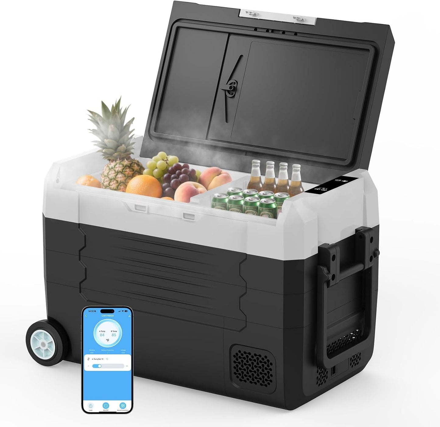 AS 12 Volt Refrigerator 47 Quart Car Fridge Portable Freezer Compressor Cooler APP Control, Electric Cooler -4℉~68℉, 12/24V DC 110~240V AC, Portable Freezer for Camping, Travel, Boat