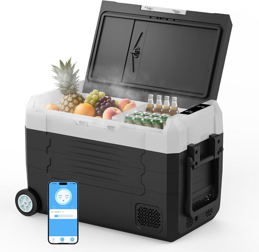 AS 12 Volt Refrigerator 47 Quart Car Fridge Portable Freezer Compressor Cooler APP Control, Electric Cooler -4℉~68℉, 12/24V DC 110~240V AC, Portable Freezer for Camping, Travel, Boat