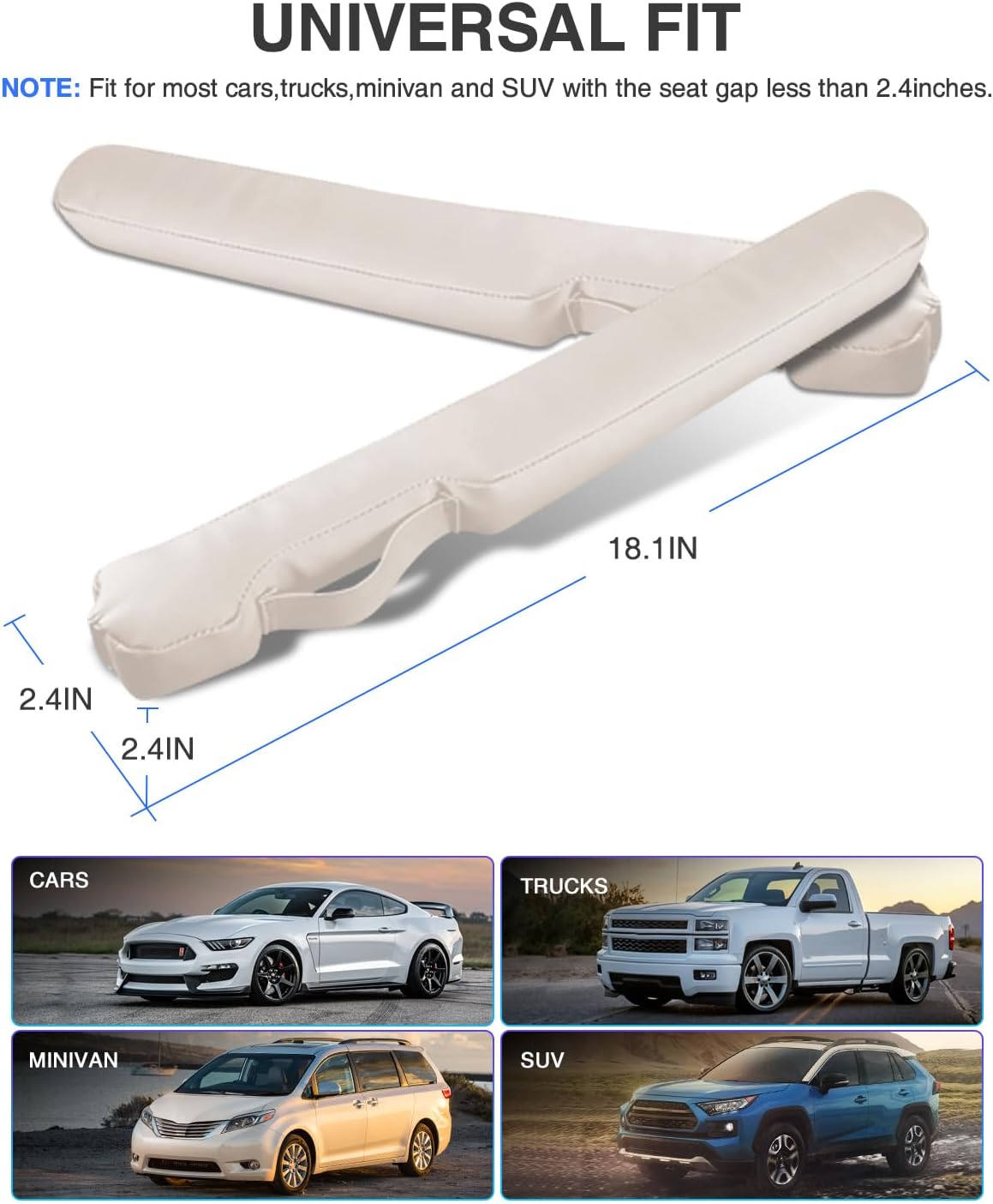 Leather Car Seat Gap Filler Universal for Car Truck SUV to Block The Gap Between Seat and Console Stop Things from Dropping 2 Packs Beige