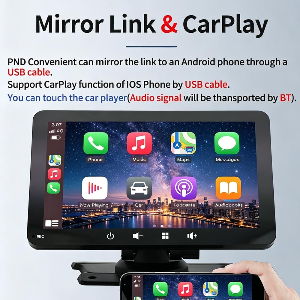 7" HD Touch Screen Car Stereo with Bluetooth Hands-Free AUX FM Transmitter USB TF Card, Fits Most Vehicles, Apple Carplay Screen Portable Wireless Apple Car Play & Android Auto