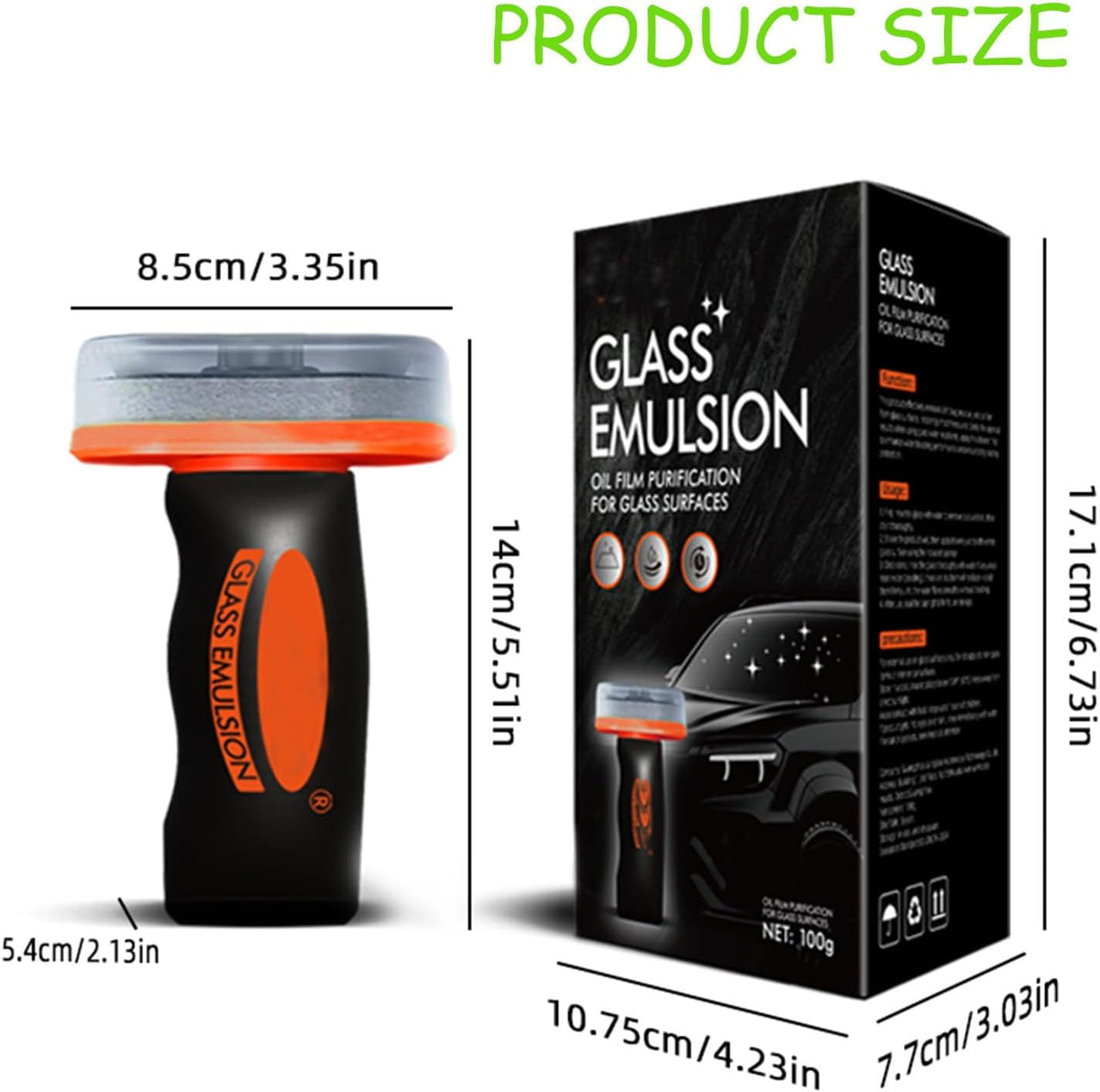 【2PCS】 Glass Emulsion Cleaner, Car Windshield Cleaner Tool Roll-On Glass Compound with Cleaning Board, Removes Oil Film & Smudges, Improve Windshield Clarity for Safe Driving (100ml+Brush)*2