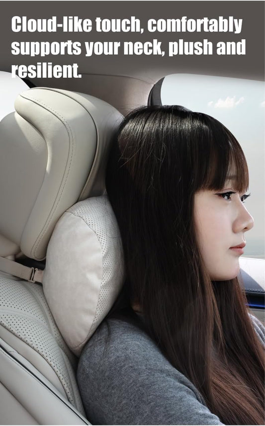 2-Piece Car Pillow Set - Neck & Lumbar Support Kit, 100% SUGENRO Sorona Bio-Fiber, Adjustable Strap for Pain Relief, Plush Comfort Headrest & Back Cushion, Relieves Driving Fatigue