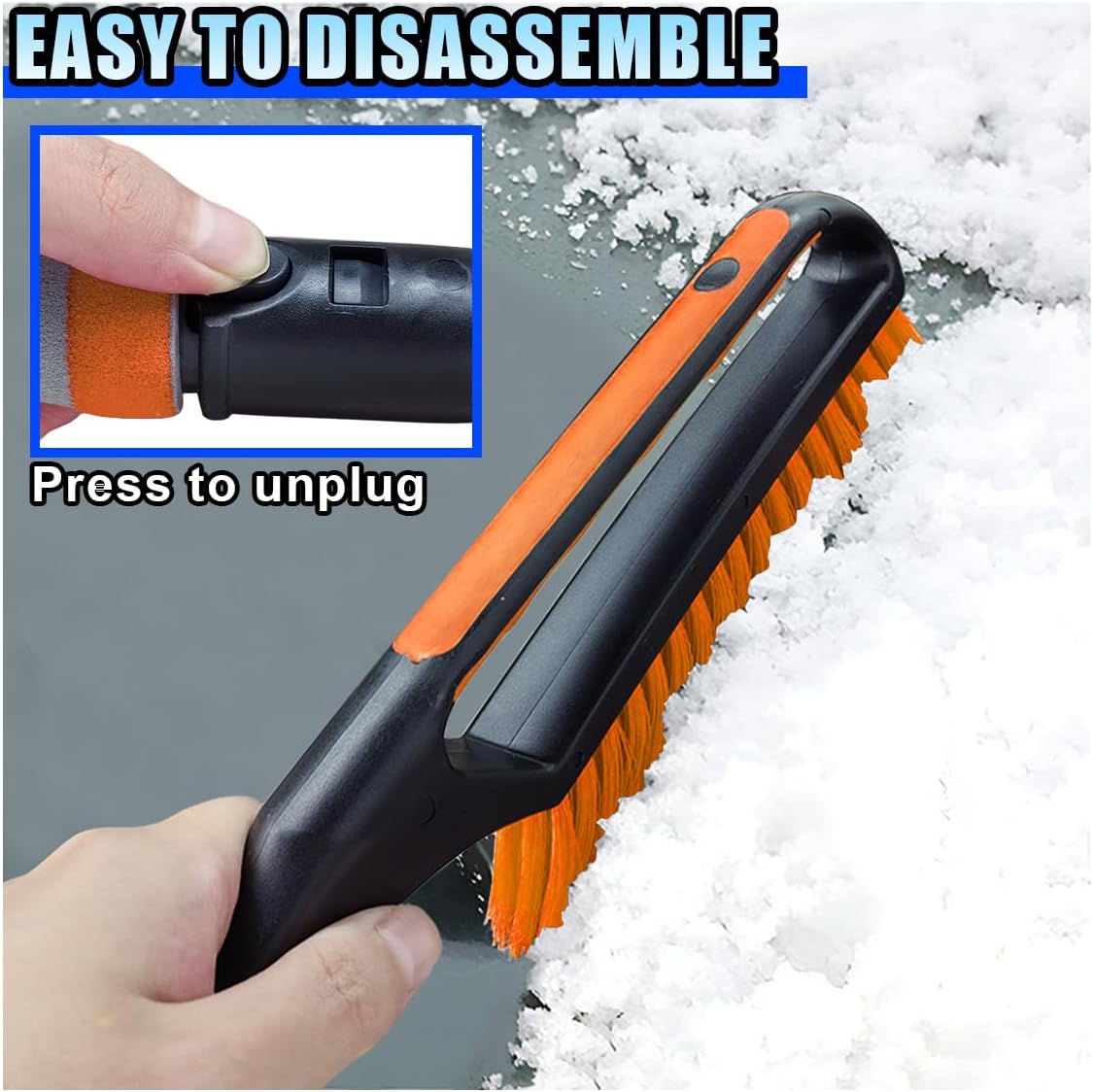 26.4" Ice Scraper and Snow Brush for Car Windshield, 2 in 1 Winter Detachable Window Deicer with Foam Grip, Snow and Ice Removal Tool Accessories for Car, SUV, Truck (Orange)