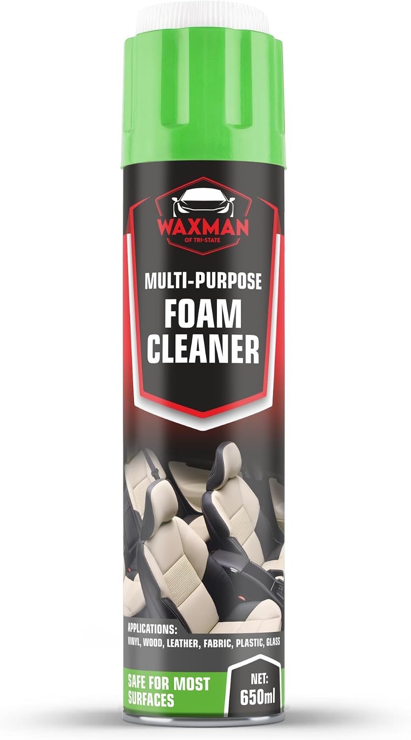 Car Interior Foam Cleaner with Soft Brush Cap – Multi-Purpose Deep Cleaning Foam Spray for Leather, Vinyl, Fabric, Plastic – Safe Non-Drip Formula, Fresh Scent, 22 oz