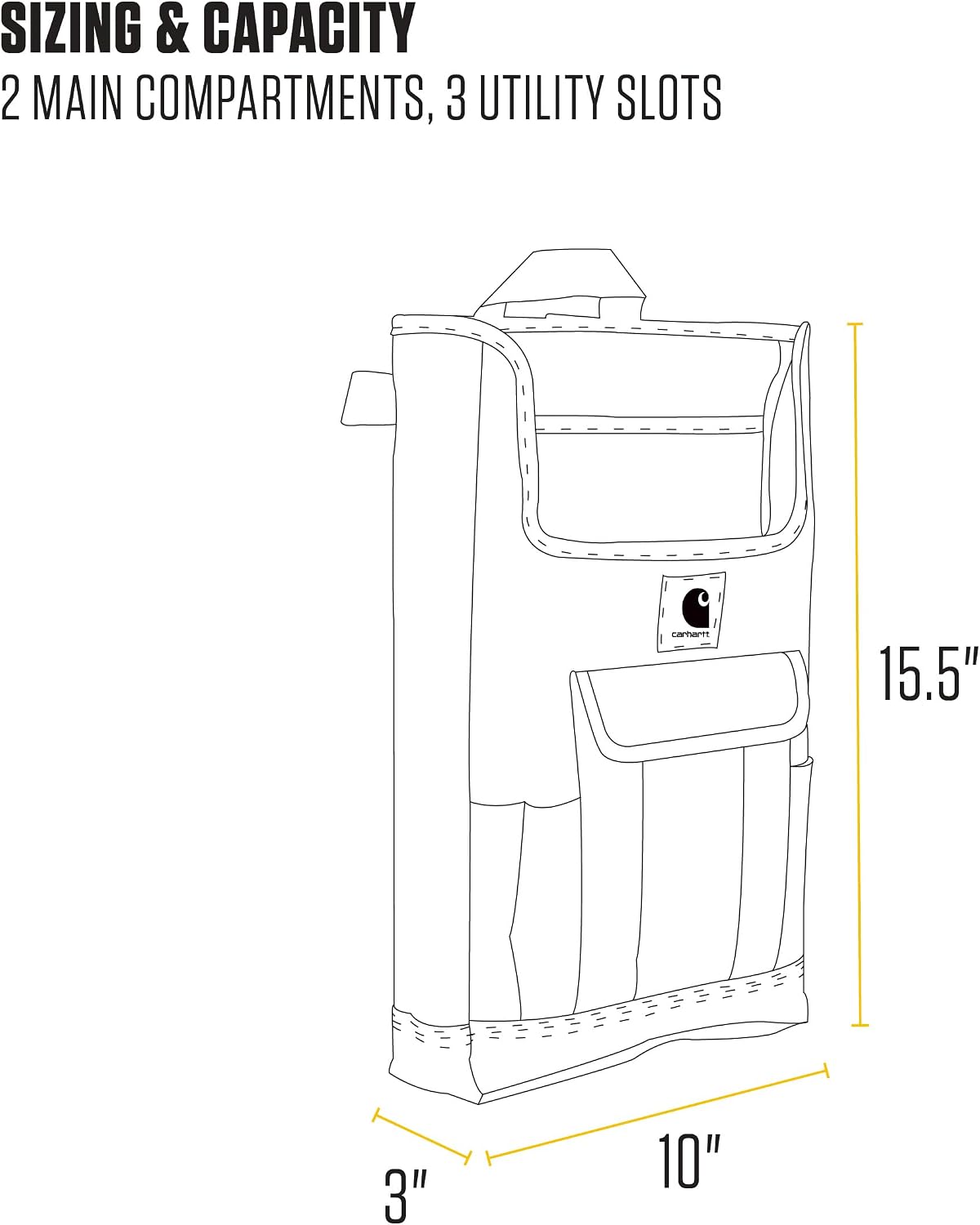 Carhartt Front Seat Car Organizer, Passenger Seat Storage & Organization for Books, Files, Folders, Laptop & More, Black