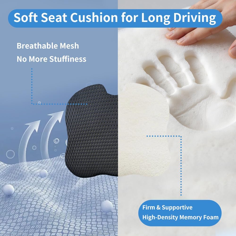 Car Seat Cushion for Long Driving Memory Foam Wedge Cushion for Back Pain & Tailbone Pain Relief Non Slip & Ergonomic Car Seat Pillow Pad, Universal Fit for Most Car Truck Office Chair & Wheelchair