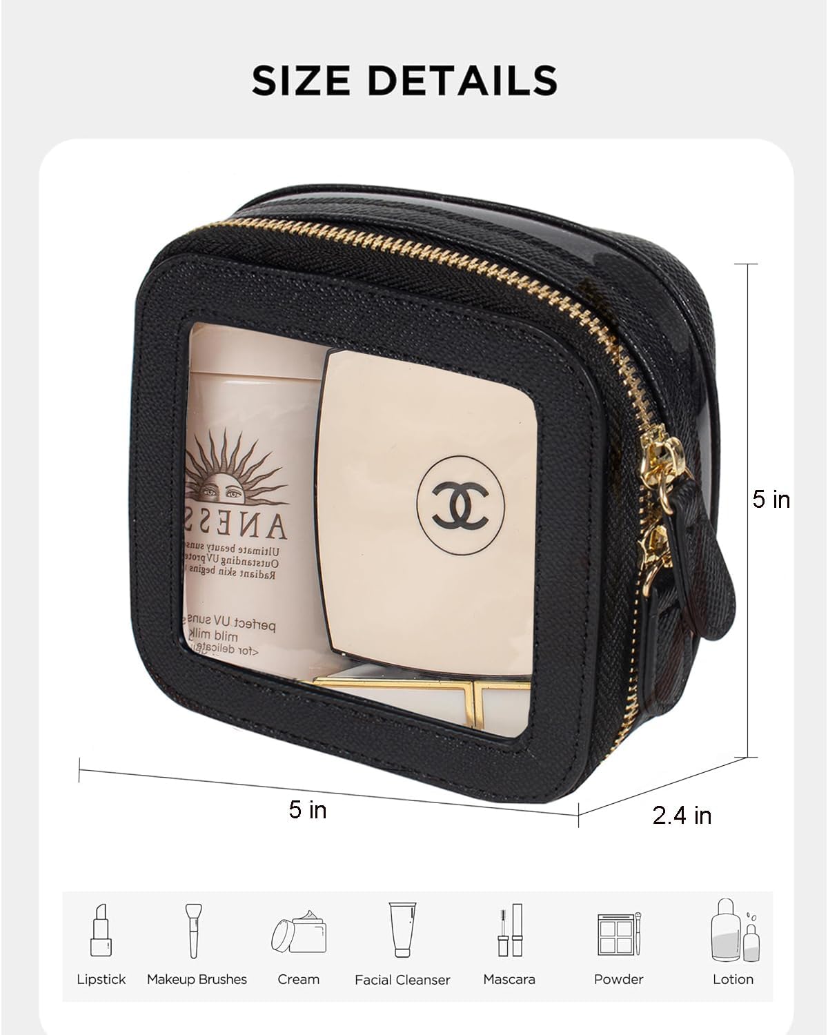 Clear Makeup Bag Small, Mini Portable Clear Makeup Bag for Purse Cute Waterproof Travel Cosmetic Case Makeup Pouch TSA Approved Toiletry Bag Women Traveling Car Organizer Car Essentials