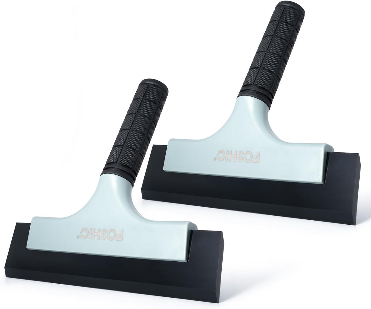 FOSHIO All-Purpose Car Window Squeegee, 2 Pack 8 inch Double Edge Squeegee Blades with Non-Slip Long Handle Car Squeegee for Window Cleaning, Windshield, Tile, Mirror, Shower Squeegee for Shower Doors